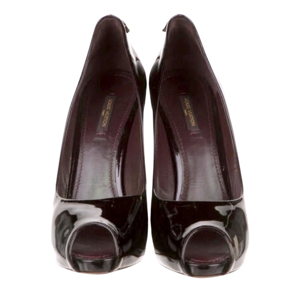 Louis Vuitton Deep Burgundy Peep Toe Lock Detail Heels - Picture 7 of 8